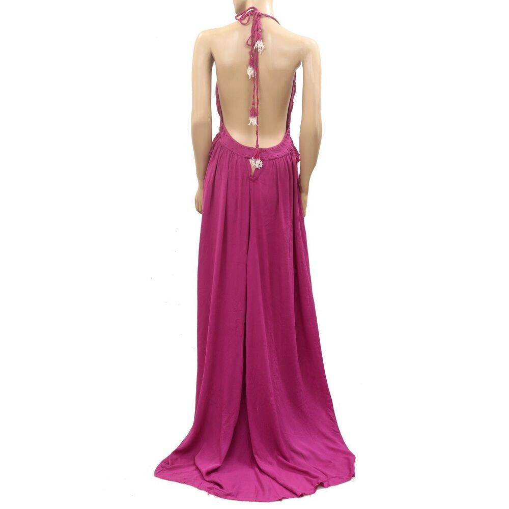 Free People Look Into the Sun Maxi Dress Halter Cutout Smocked Beach L 286834 - Picture 7 of 9